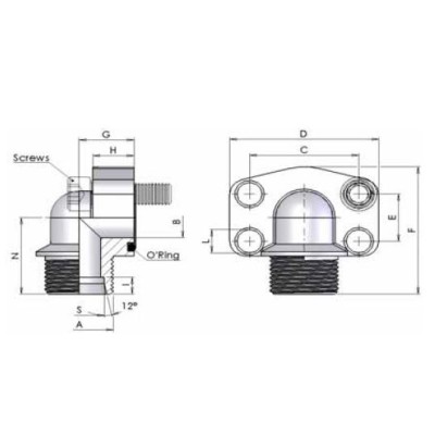 D3N0 - Flange 90 filettate Metriche con attacco DIN 2353