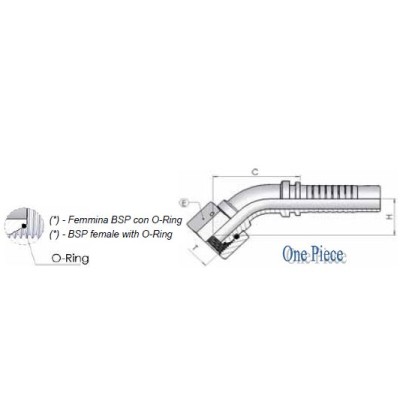 50M02 - Curva BSP 45 cono 60 Dado Spinato